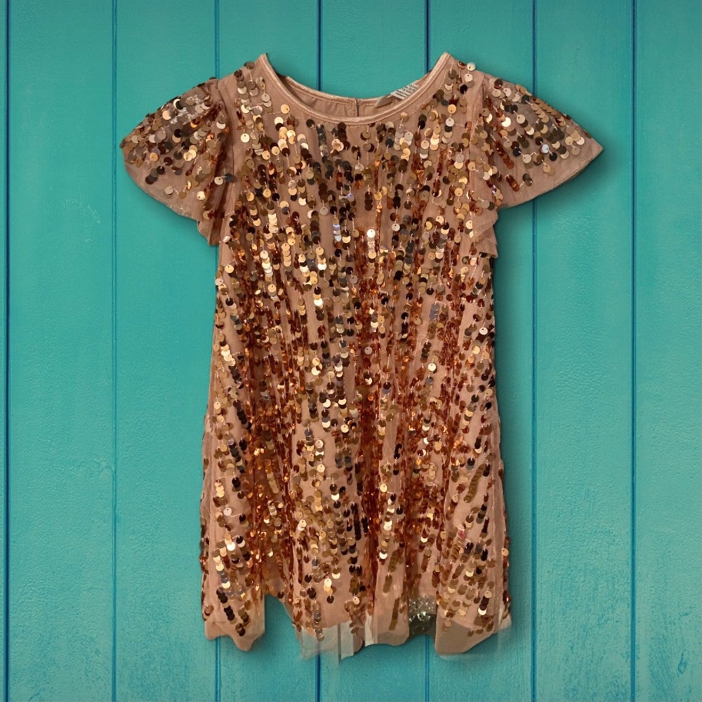 Girls sequin dress in rose gold